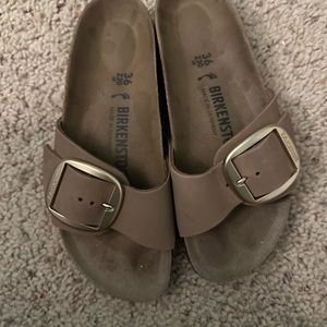 Birkenstock Tan Sandals with Gold Buckle